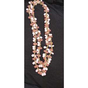 Vintage 52" Pink Glass Bead Opera Length Necklace Gold Tone Mid Century